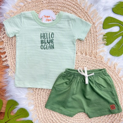 Conj. Camiseta Hello Blue Ocean e Bermuda - Verde